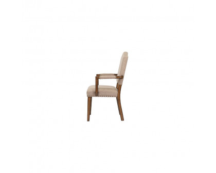 ACME - Maurice Chair (2Pc) in Khaki Linen/Antique Oak