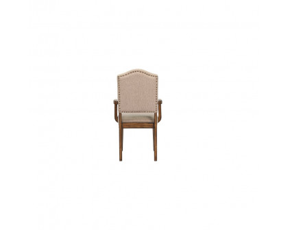 ACME - Maurice Chair (2Pc) in Khaki Linen/Antique Oak