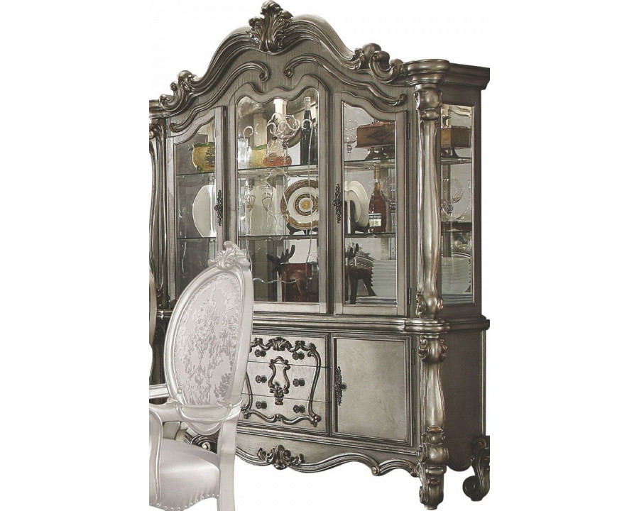 ACME Versailles Buffet with Hutch - Antique Platinum Silver