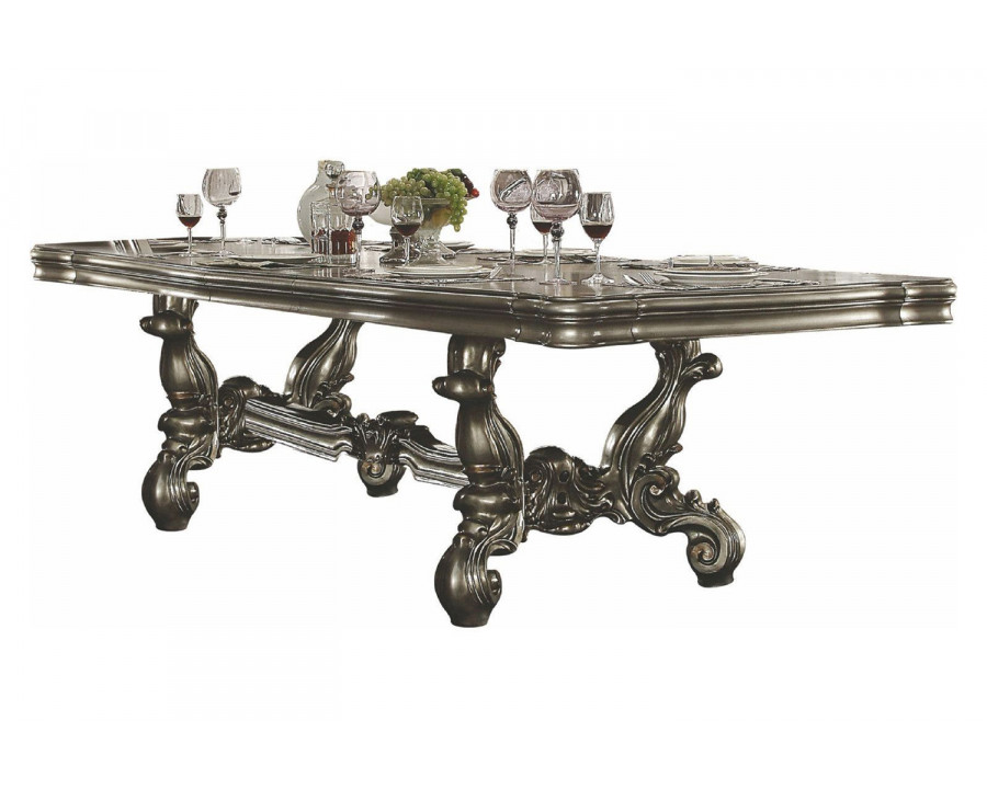 ACME Versailles Extendable Rectangular Dining Table - Antique Platinum Silver, 100-136" W