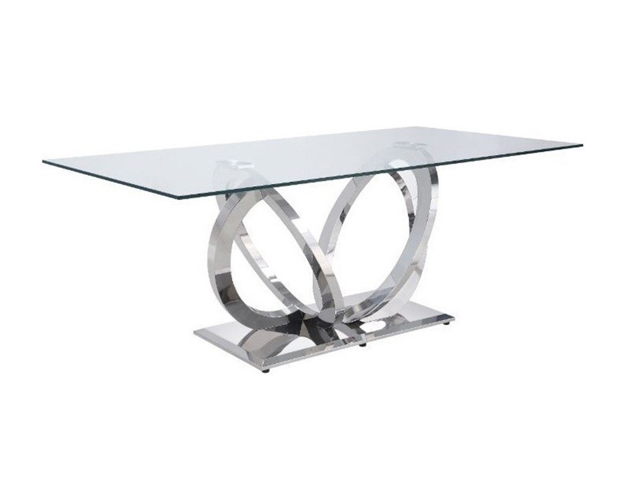 ACME - Finley Dining Table in Clear Glass Top/Mirrored Silver