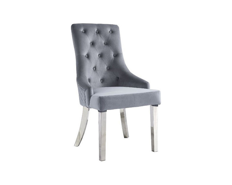 ACME - Satinka Side Chair (Set-2) in Gray/Mirrored Silver