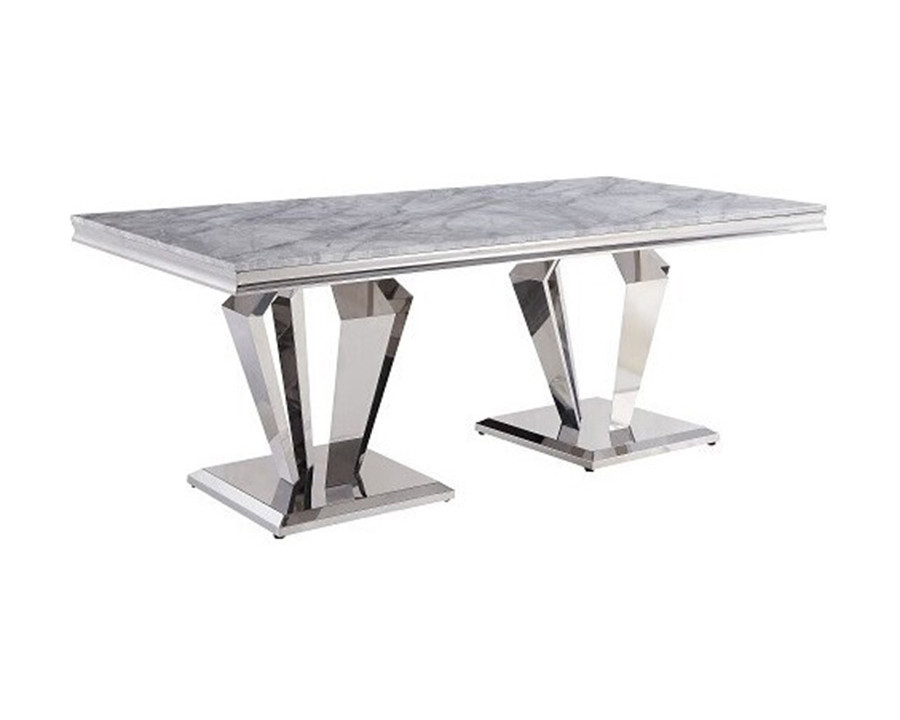 ACME - Satinka Dining Table in Light Gray/Mirrored Silver