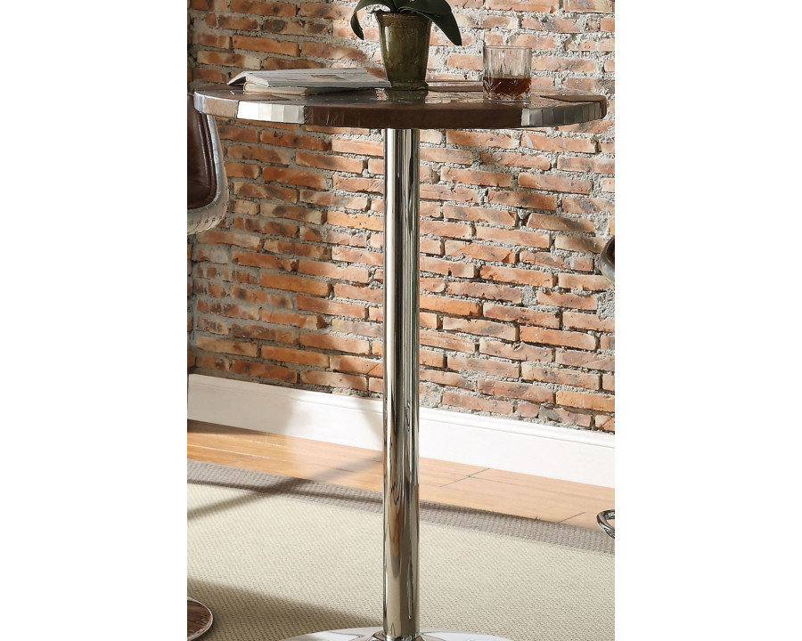 ACME - Brancaster Bar Table in Retro Brown/Aluminum