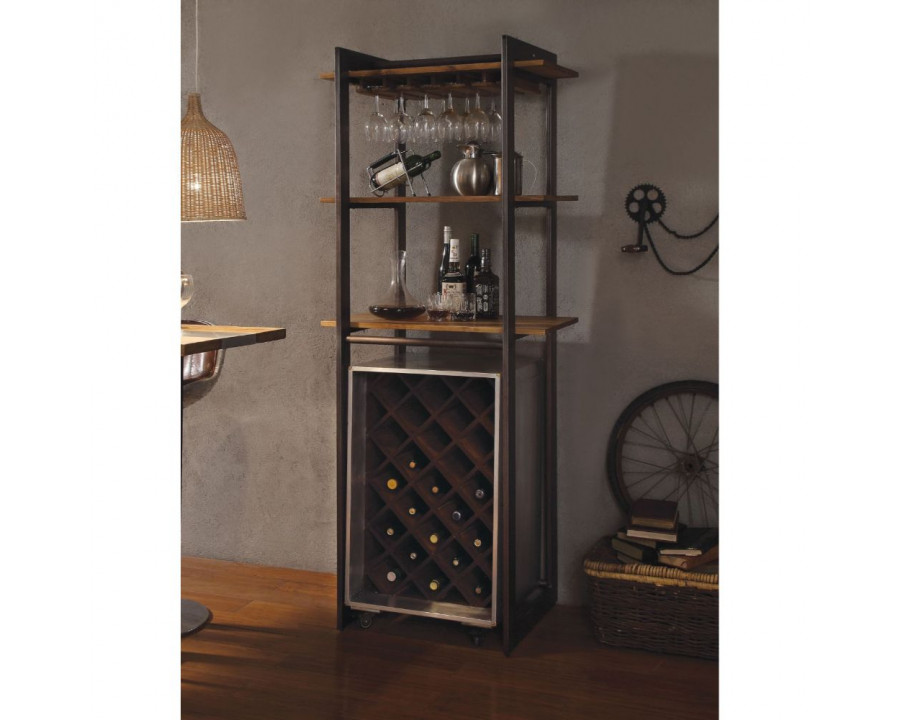 ACME - Brancaster Wine Rack in Oak/Antique Black