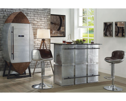 ACME - Brancaster Bar Table with Marble Top in Marble Top/Aluminum