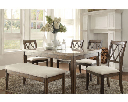 ACME Claudia II Dining Table - White Marble and Salvage Brown