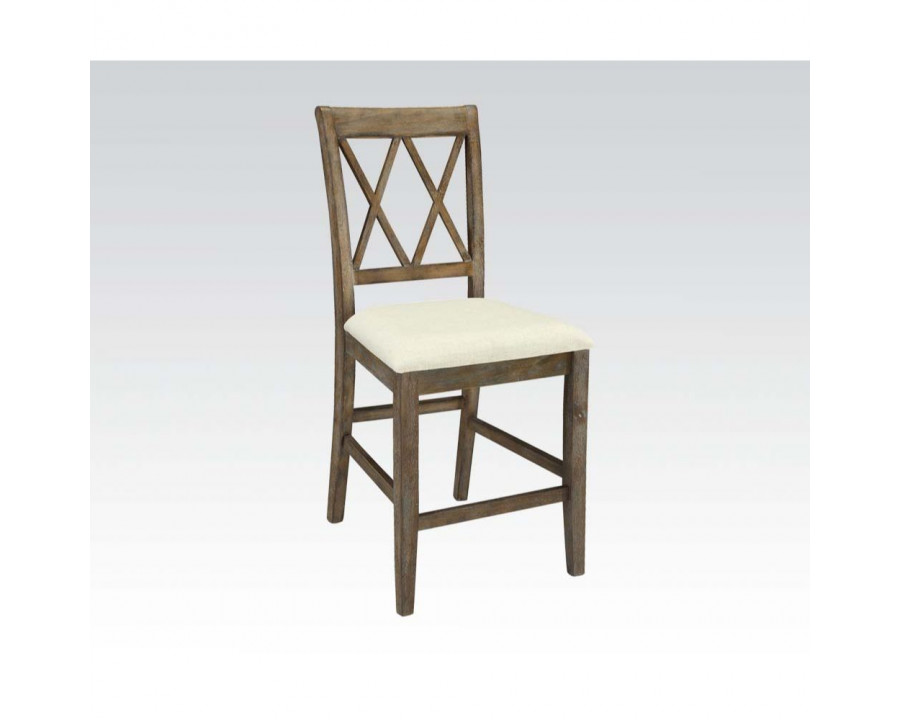 ACME - Claudia Counter Height Chair (2Pc) in Beige Linen/Salvage Brown