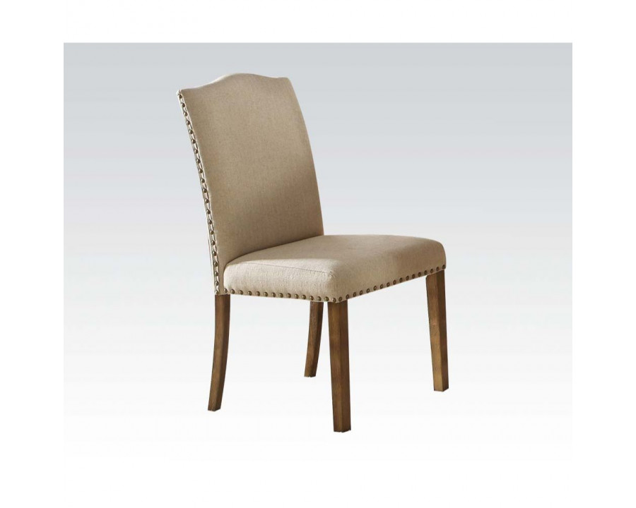 ACME - Parker Side Chair (2Pc) in Khaki Linen/Salvage Oak