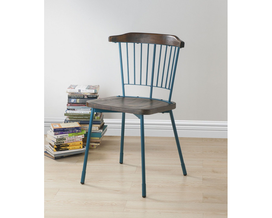 ACME Orien Side Chair (2Pc) - Teal/Brown Oak