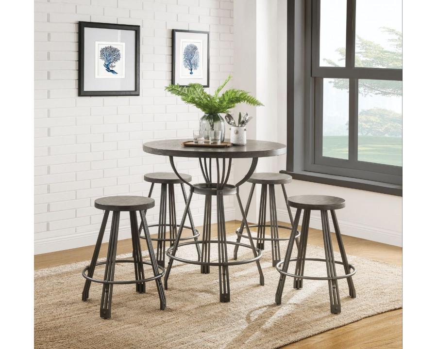 ACME - Davin Counter Height Dining Set in Gray Oak/Gunmetal