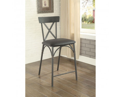 ACME - Itzel Counter Height Chair (2Pc) in Black PU/Sandy Gray