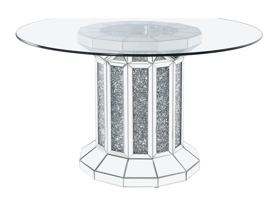 ACME - Noralie Dining Table in Clear Glass Top/Mirrored/Faux Diamonds