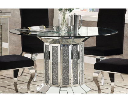 ACME - Noralie Dining Table in Clear Glass Top/Mirrored/Faux Diamonds