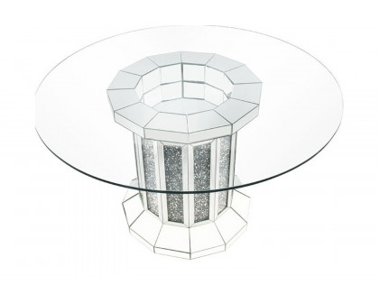 ACME - Noralie Dining Table in Clear Glass Top/Mirrored/Faux Diamonds