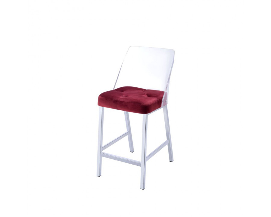 ACME - Nadie II Counter Height Chair (2Pc) in Burgundy Velvet/Chrome