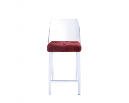 ACME - Nadie II Counter Height Chair (2Pc) in Burgundy Velvet/Chrome