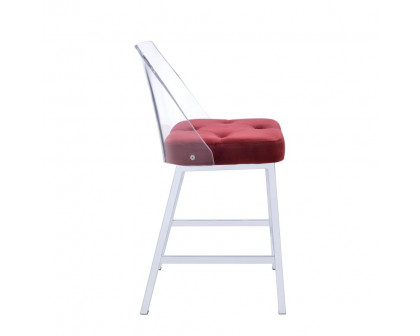 ACME - Nadie II Counter Height Chair (2Pc) in Burgundy Velvet/Chrome