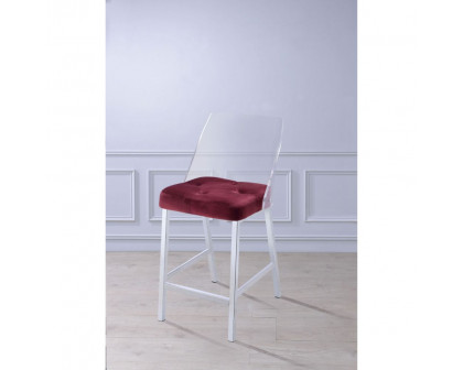 ACME - Nadie II Counter Height Chair (2Pc) in Burgundy Velvet/Chrome