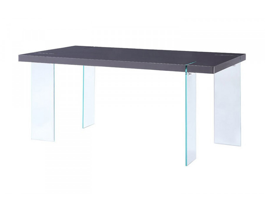 ACME - Noland Dining Table in Gray High Gloss/Clear Glass