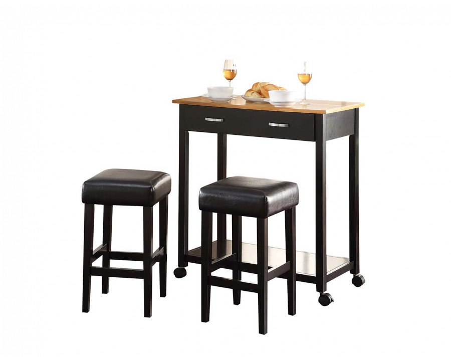 ACME - Maroth 3Pc Pack Counter Height Table Set in Black PU/Black