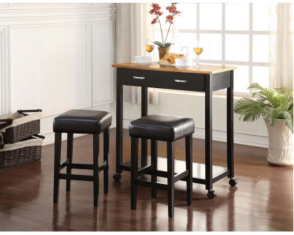 ACME - Maroth 3Pc Pack Counter Height Table Set in Black PU/Black