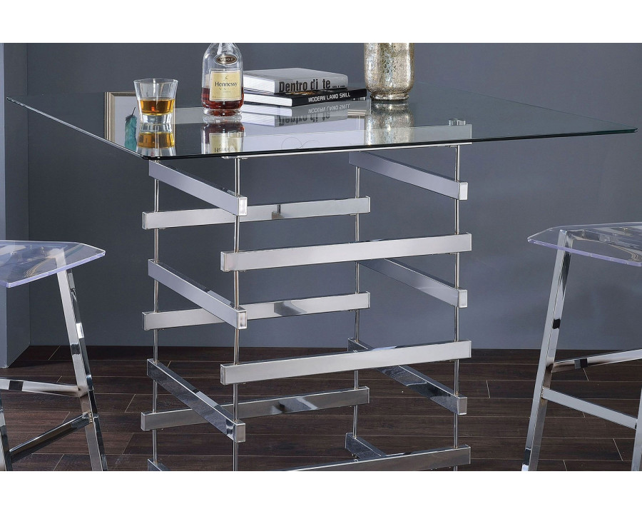 ACME - Nadie Counter Height Table in Clear Glass Top/Black