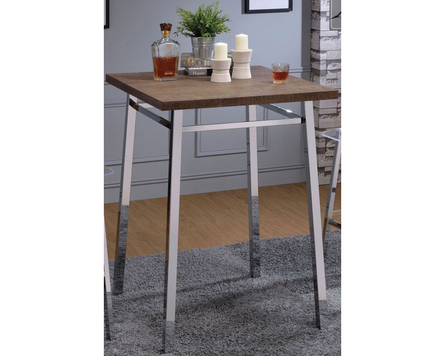 ACME - Nadie Bar Table in Oak/Chrome