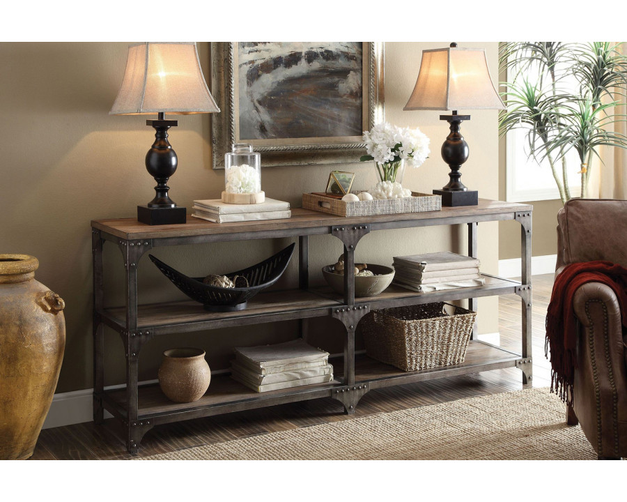 ACME Gorden Weathered Oak Console Table - W 72"