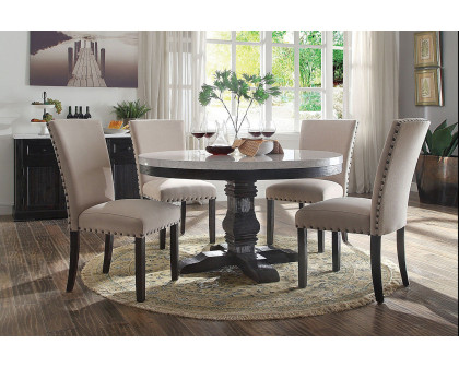 ACME - Nolan Round Dining Table in White Marble Top/Salvage Dark Oak