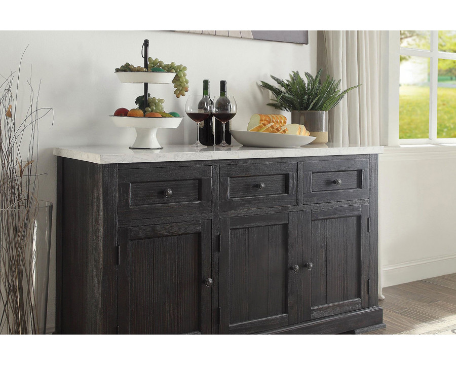 ACME - Nolan Server in White Marble Top/Salvage Dark Oak