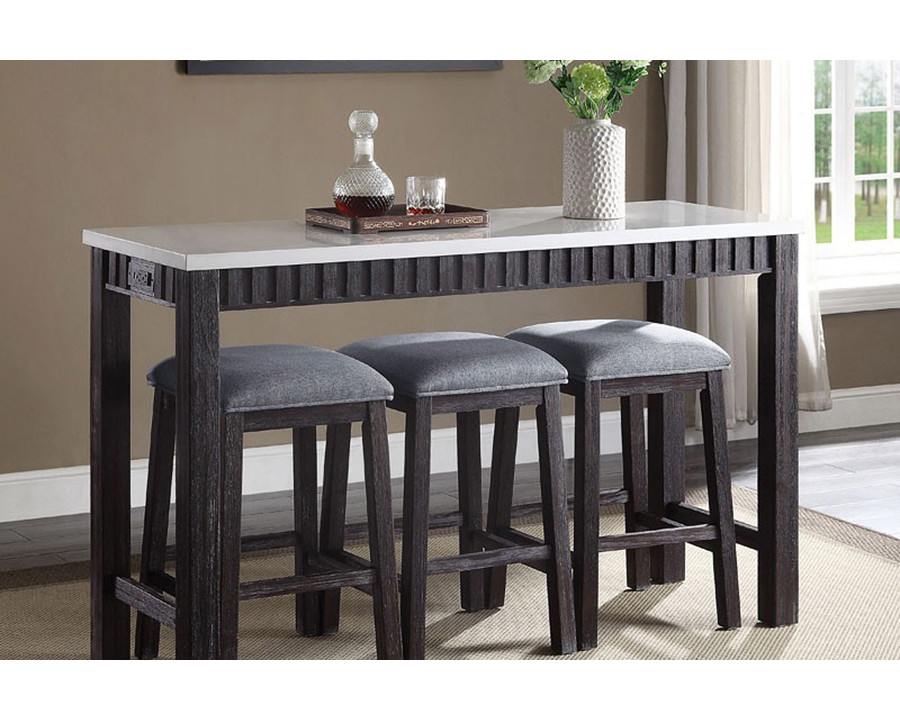 ACME - Necalli 4PC Pack Counter Height Table Set in Marble Top/Weathered Espresso