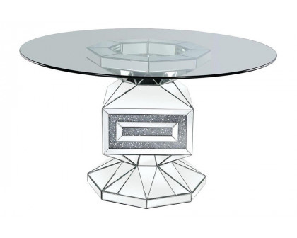 ACME - Noralie Dining Table in Clear Glass/Mirrored/Faux Diamonds (72955)