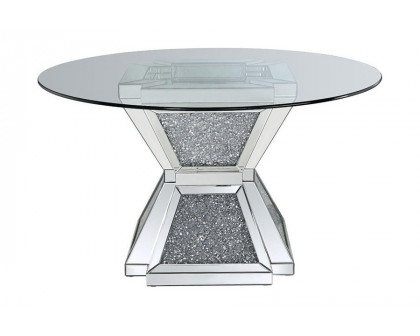 ACME - Noralie Dining Table in Clear Glass/Mirrored/Faux Diamonds (72960)