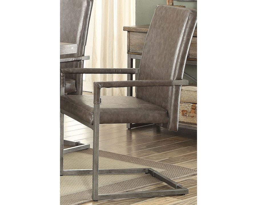 ACME - Lazarus Arm Chair (Set-2) in Vintage Gray/Antique Silver