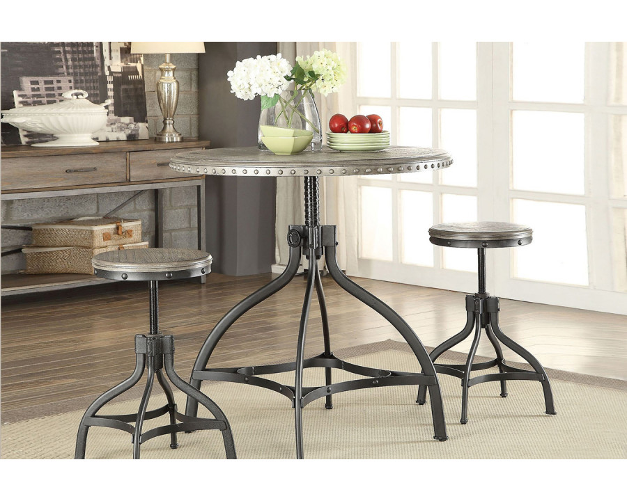 ACME Fatima 3 Piece Adjustable Counter Height Dining Set - Gray Oak