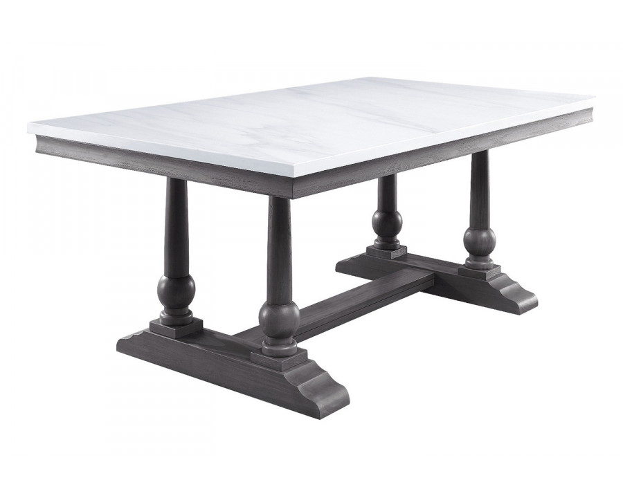 ACME - Yabeina Dining Table in Marble Top Top/Gray Oak