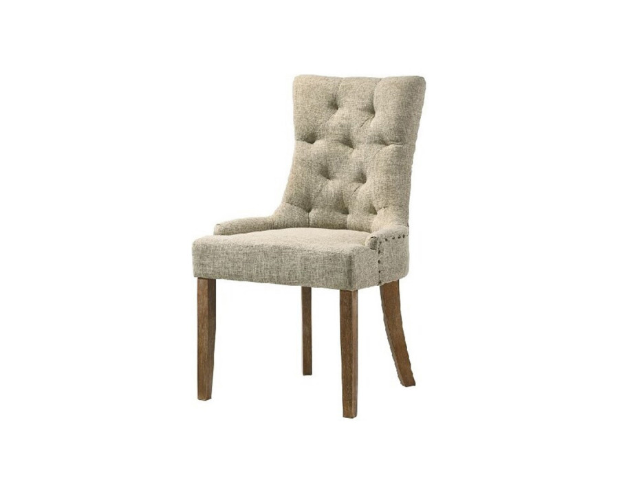 ACME - Yotam Side Chair (Set-2) in Beige/Salvaged Oak