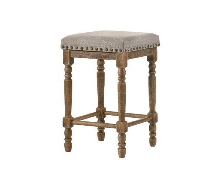 ACME Farsiris Counter Height Stool - Beige Fabric and Weathered Oak Finish