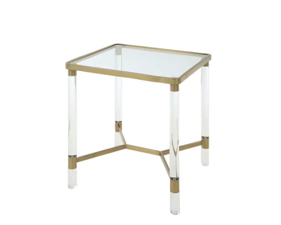 ACME - Penstemon End Table in Clear Acrylic/Gold Stainless Steel/Clear Glass