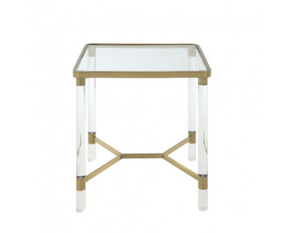 ACME - Penstemon End Table in Clear Acrylic/Gold Stainless Steel/Clear Glass