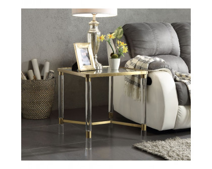 ACME - Penstemon End Table in Clear Acrylic/Gold Stainless Steel/Clear Glass