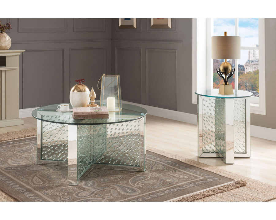 ACME - Nysa Coffee Table in Mirrored/Faux Crystals (80215)