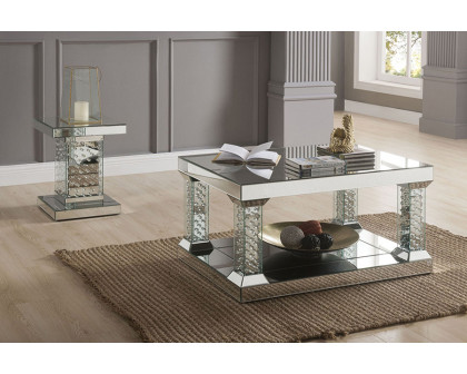 ACME - Nysa End Table in Mirrored/Faux Crystals (80284)