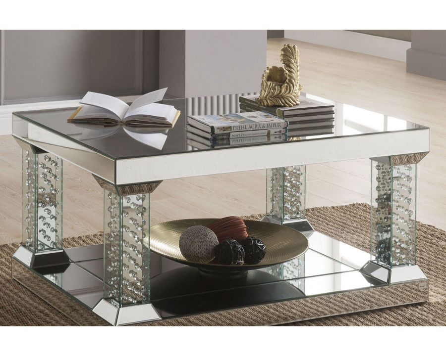 ACME - Nysa Coffee Table in Mirrored/Faux Crystals (80285)