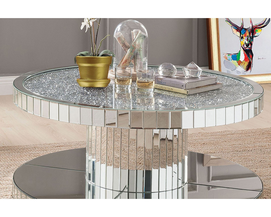 ACME - Noralie Coffee Table in Mirrored/Faux Diamonds (80300)