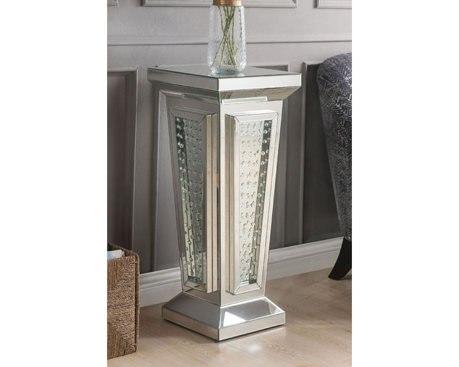 ACME - Nysa Pedestal Stand in Mirrored/Faux Crystals (80392)