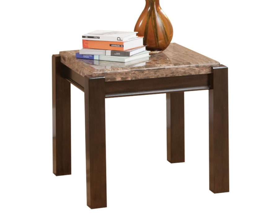 ACME - Dwayne End Table with Marble Top in Marble Top/Walnut