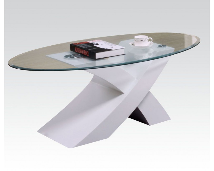 ACME - Pervis Coffee Table in Clear Glass/White