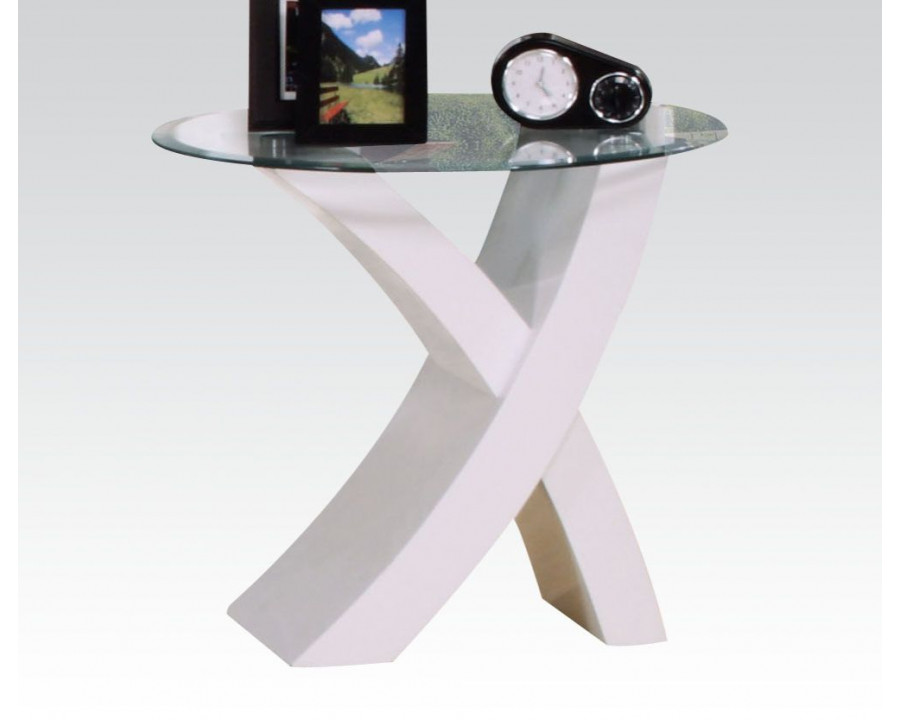 ACME - Pervis End Table in Clear Glass/White